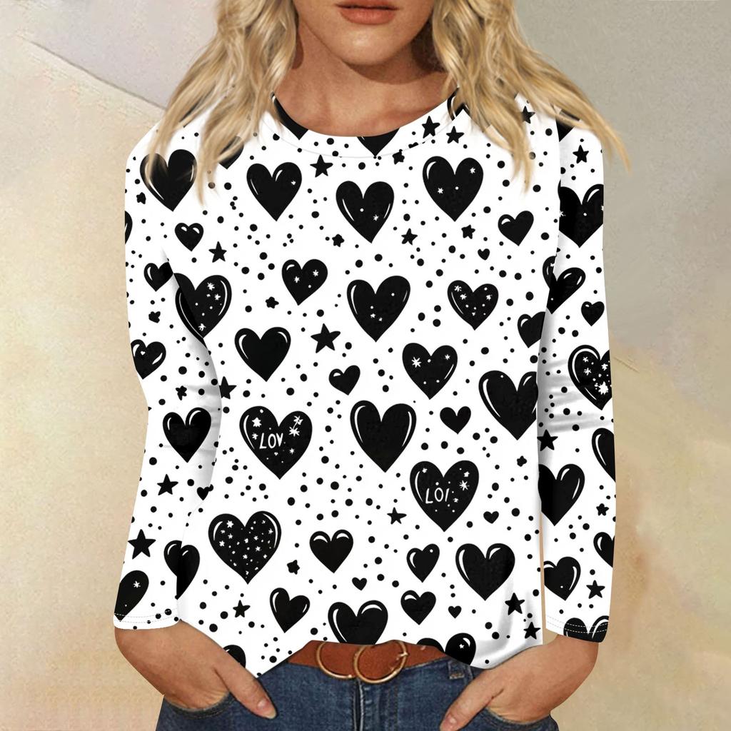 Женская модная повседневная футболка с круглым вырезом и длинным рукавом, топ с принтом «День Святого Валентина и любовь»