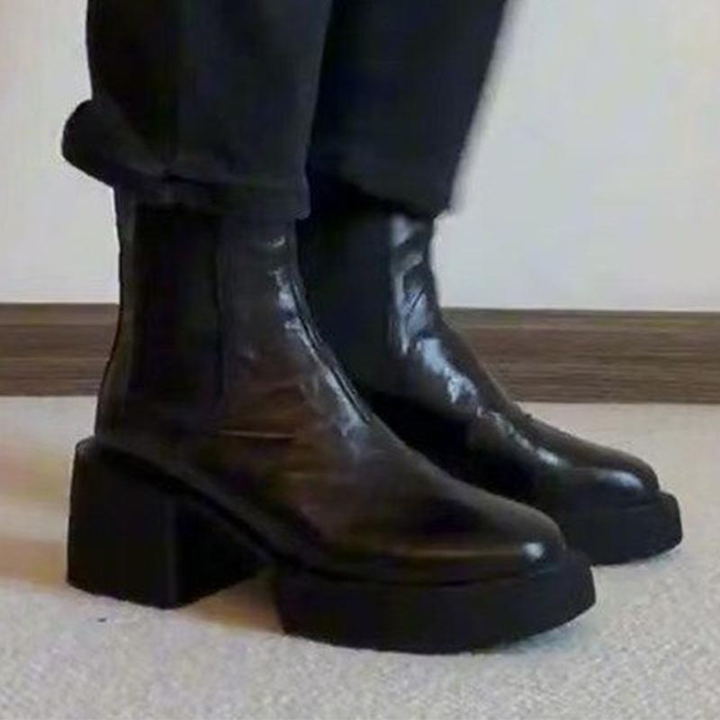 Модные женские кожаные ботильоны на высоком каблуке, дизайнерские элегантные теплые прохладные ботинки для женщин 2025 года, новое зимнее платье, уютные ботинки Mujer