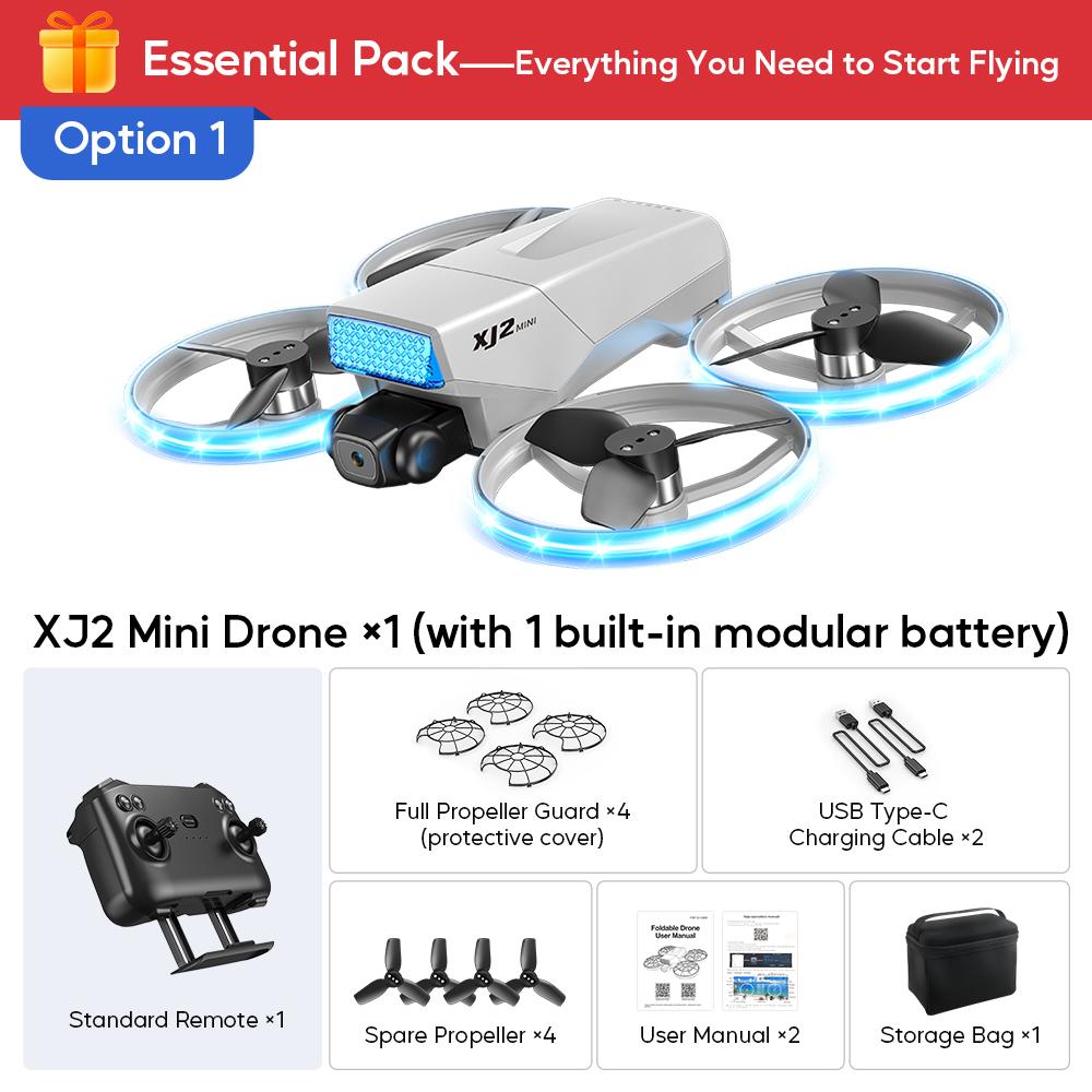 XJ2 Mini Drone 8K Dual HD Camera 5G WIFI Transmission Foldable Brushless RC Quadcopter Full-coverage Protective Cover Remote Control Toy Kid Gift