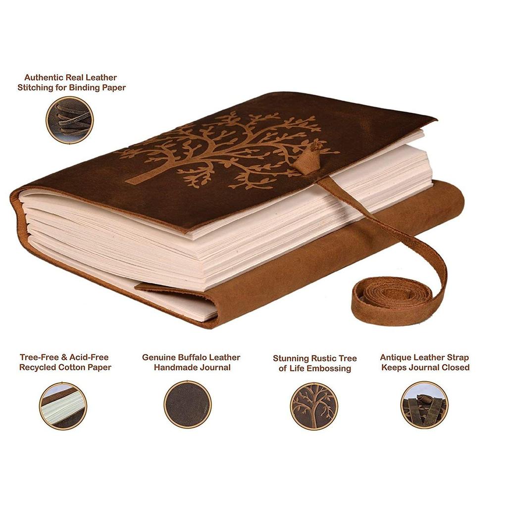 Кожаный дневник с тиснением под дерево, коричневый цвет, антикварный блокнот ручной работы в кожаном переплете, 7 x 5 дюймов