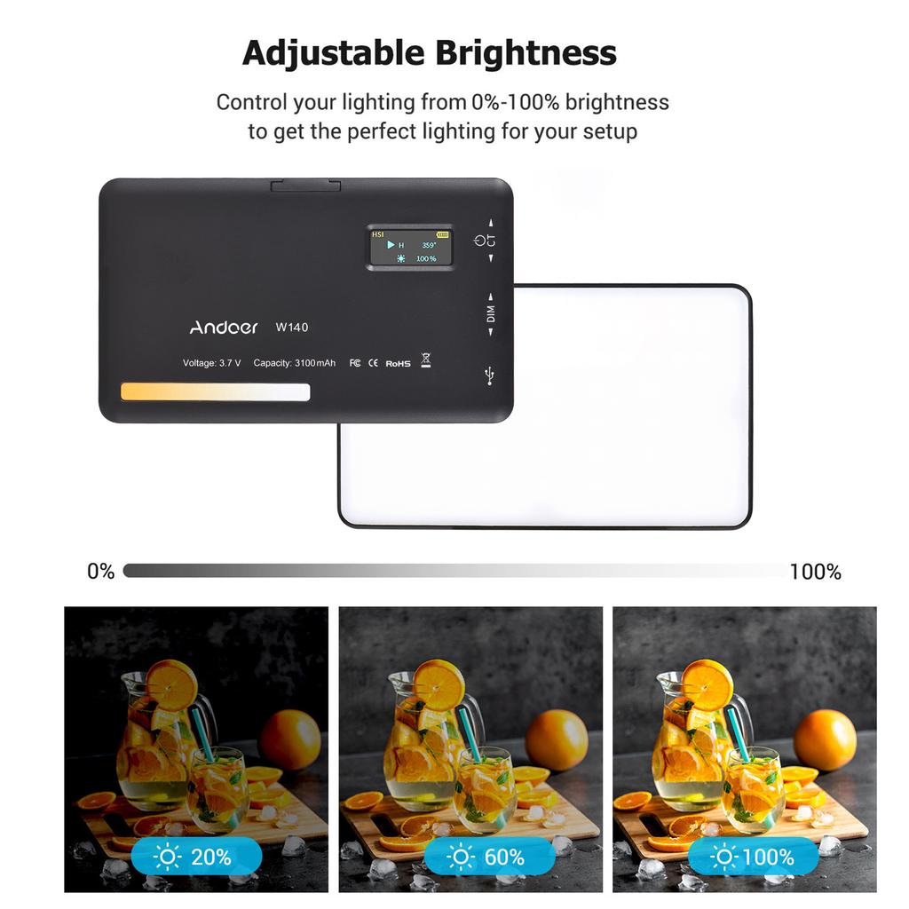 Andoer Карманная светодиодная видеолампа W140 с зажимом для мобильного телефона, заполняющая лампа для планшетного компьютера, видеоконференции