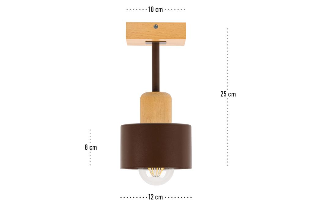Brown ceiling lamp made of wood and metal in Scandinavian style, 1xE27, modern LED lighting for living room, kitchen, bedroom, children's room, loft