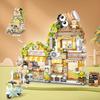 New Chinese Style Little Bear Cafe Flower Shop Panda Tea House Folding Mini Building Block Assembly Puzzle Toys For Kids Gifts