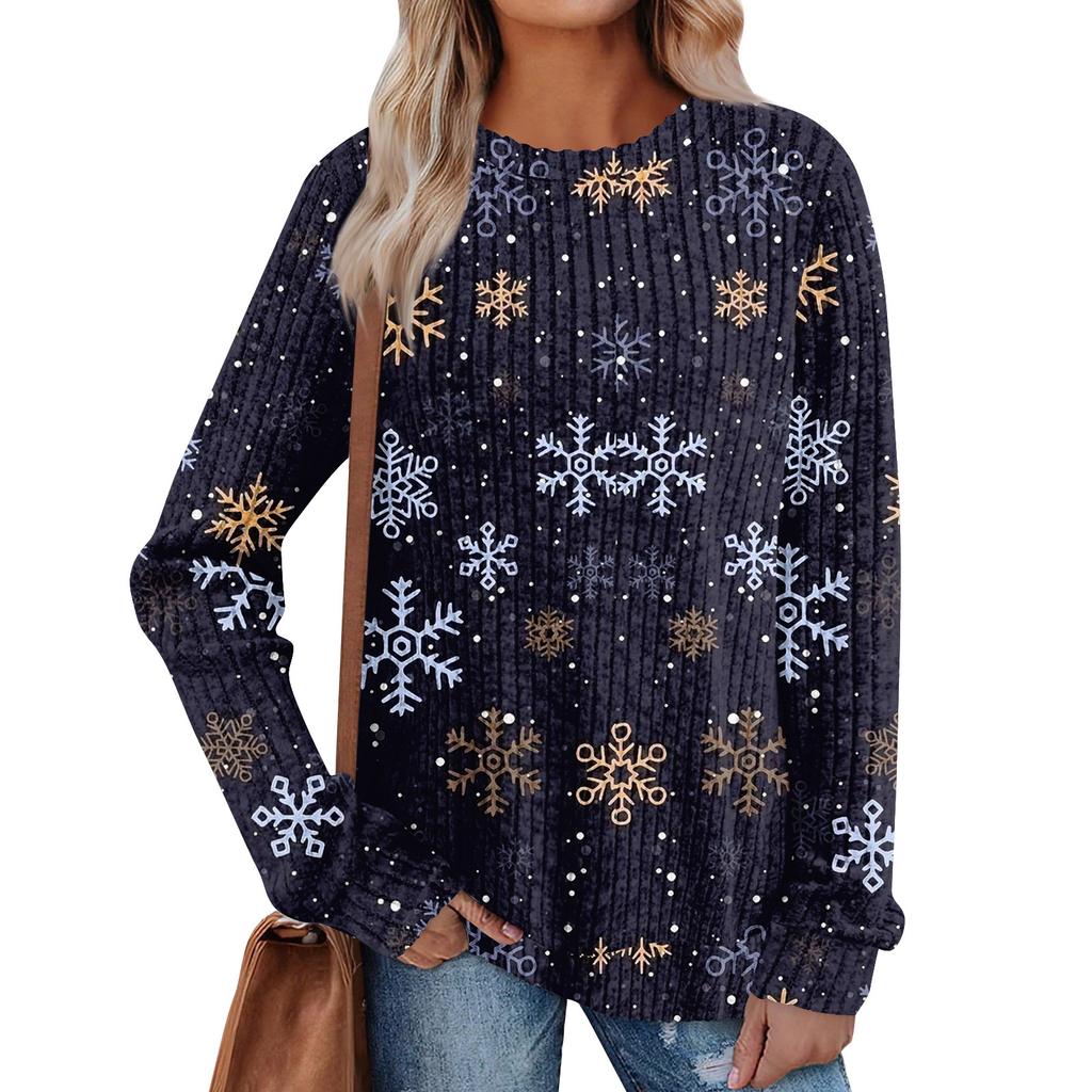 Women's Printed Lightweight Brushed-Cotton Round Neck Top