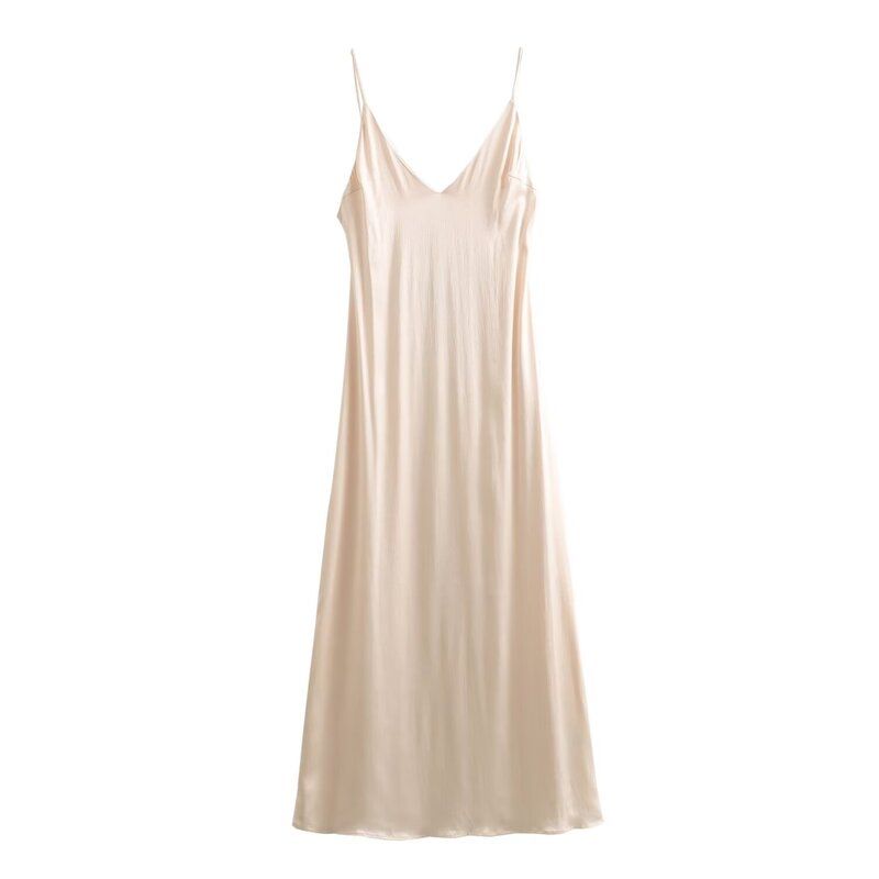 Fashion Style Fall and Winter New Arrival Women's Sling Graceful and Fashionable Silk Satin Texture Mid-Length Dress 1131807 622