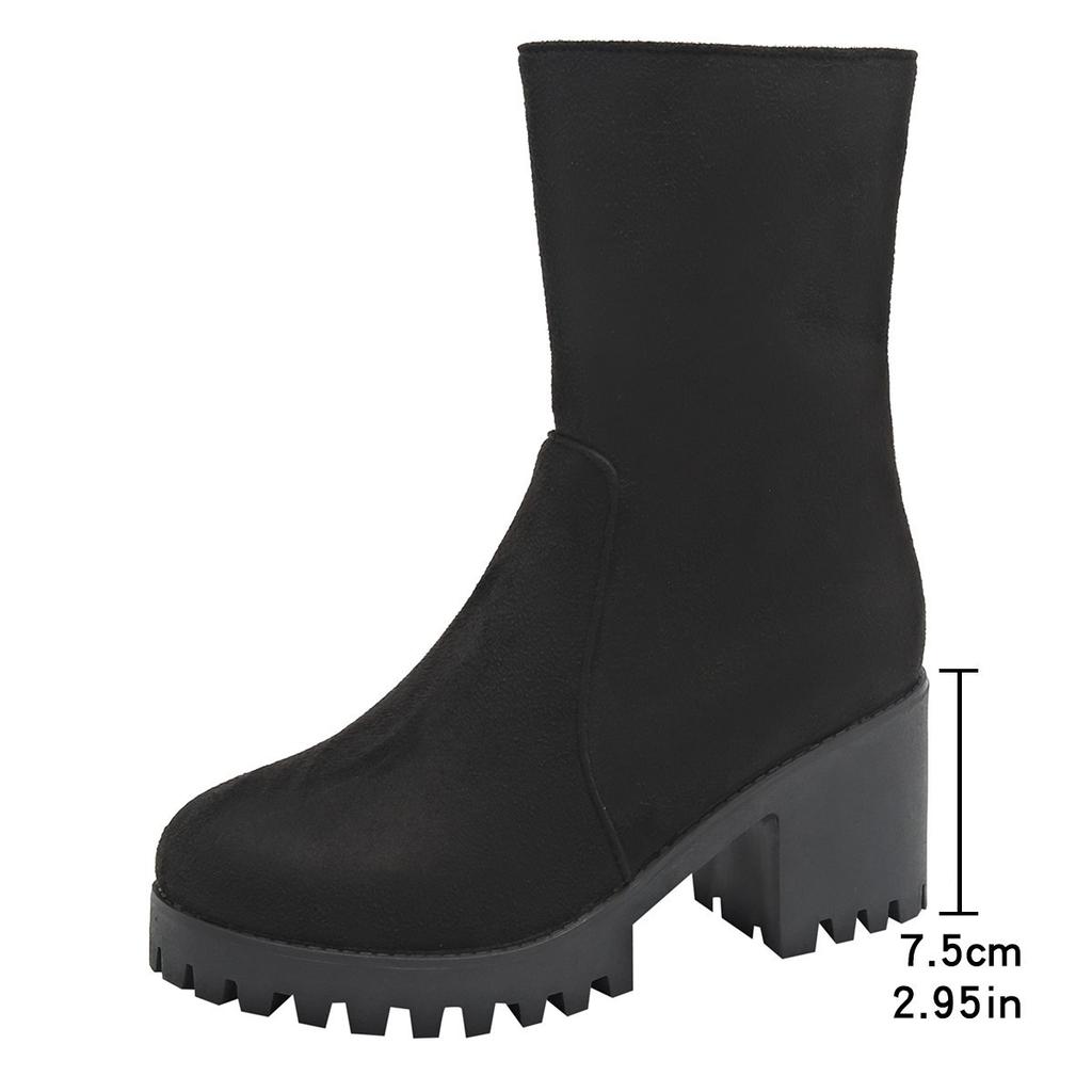 European and American Solid Color Large Size Women's Boots 2024 Autumn New Side Zipper Thick Heel Waterproof Table Martin Boots Women