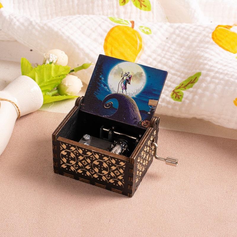 Wooden Hand-cranked Music Box, Halloween Gift, Painted Octagonal Music Box, Carved Small Gift, Decorative Piece