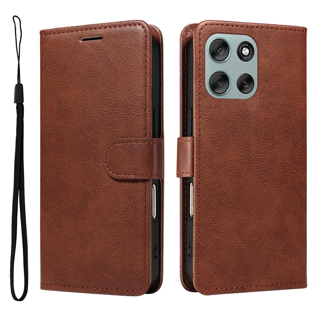 For Motorola Moto G56 5G Leather Wallet Case with Strap Solid Color Phone Stand Cover