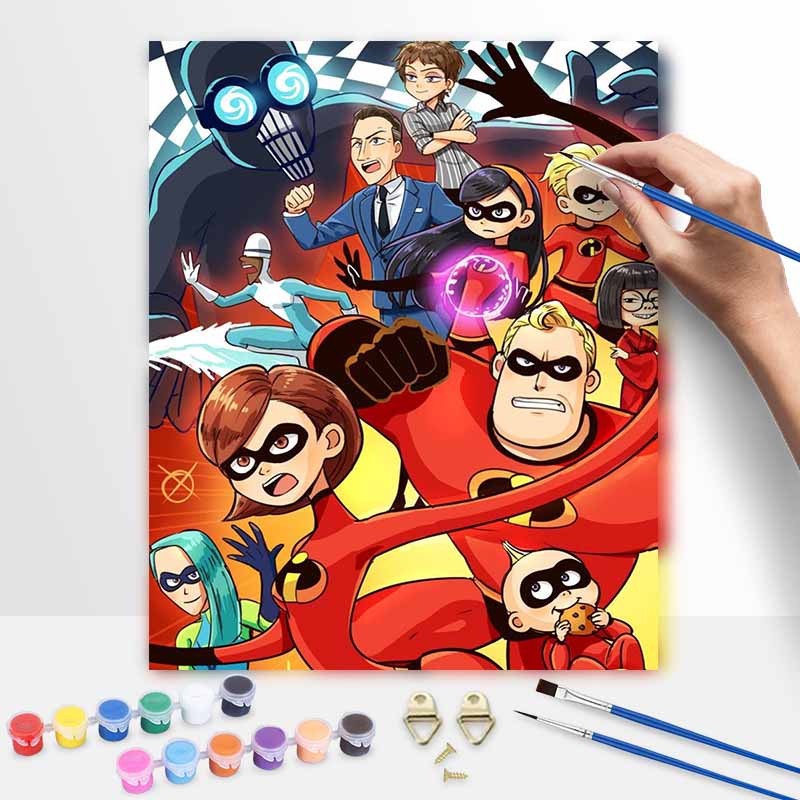 Disney oil painting Incredibles handmade diy art painting home decoration