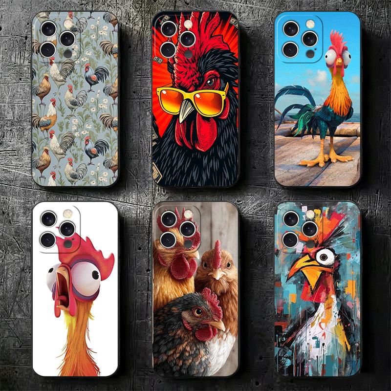 Мягкий чехол для телефона с изображением курицы, несушки, петуха для iPhone 16 16E 17 Air 15 Pro Max 14 Plus 13 Mini 11 12 7 Черный чехол Задняя крышка