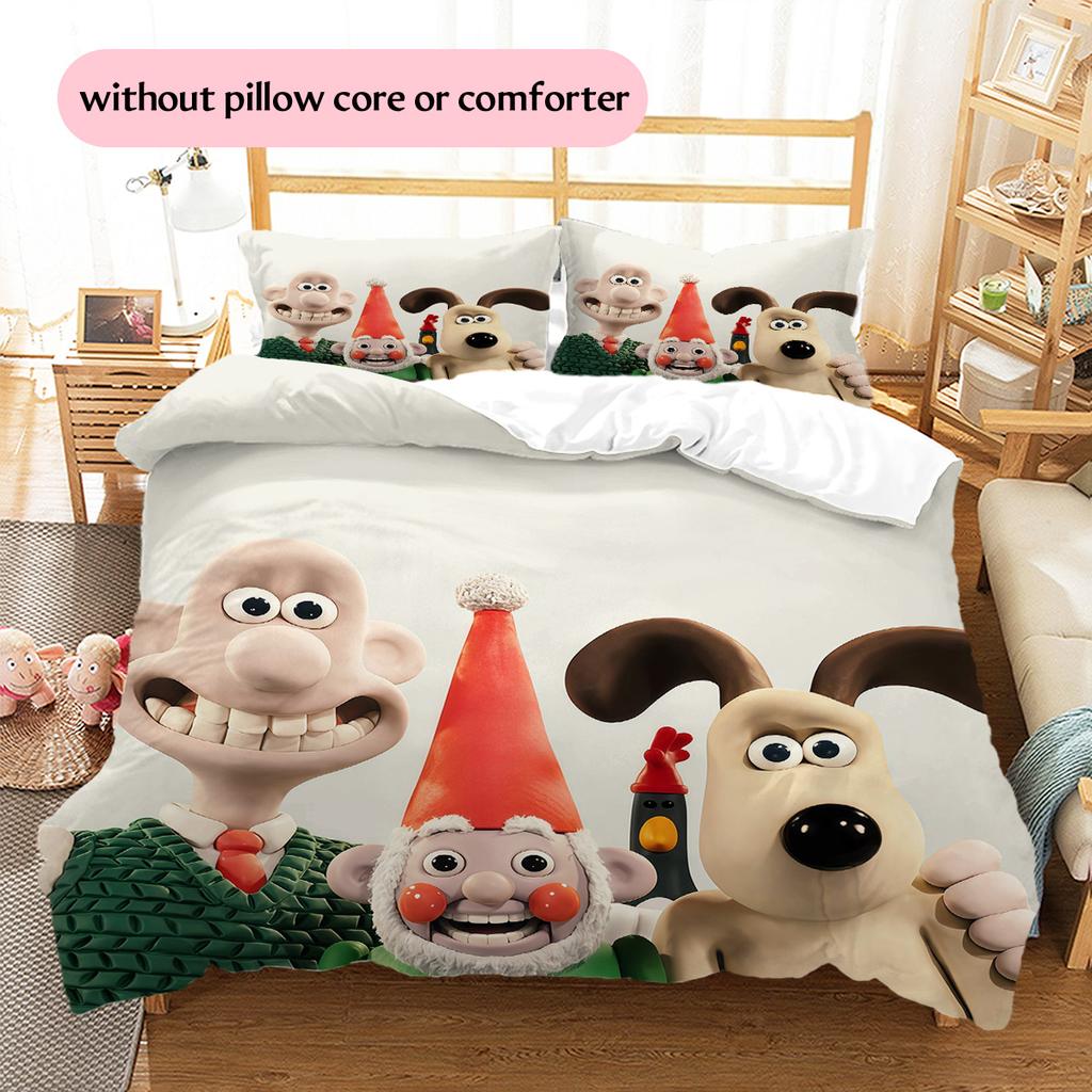 Wallace and Gromit2 Pattern Bedding Quilt Set  Home Decoration  Gift (1 * duvet cover + 2 * pillowcase  without core)