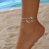 Women Anklet Hollow Out Heart Double-layered Rhinestone Decor Adjustable Length Polished Lady Ankle Jewelry Ankle Chain Birthdays Anniversaries Gift