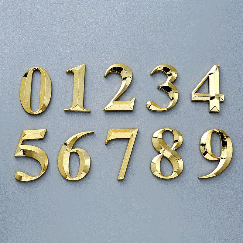 House Number Stickers 3D Self Adhesive Door Plate Sign Digits Apartment Hotel Office Door Address ABS Plastic Label 5cm Silver