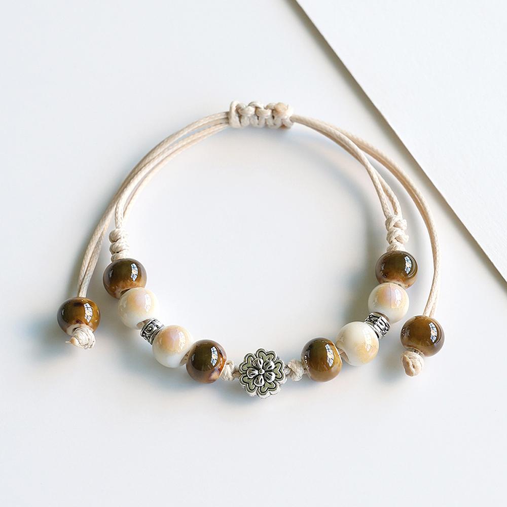 Богемный Стиль Керамические Бусины Браслет Для Женщин Мужчин Ручной Работы Плетеная Веревка Браслеты Парные Украшения Подарки Регулируемый