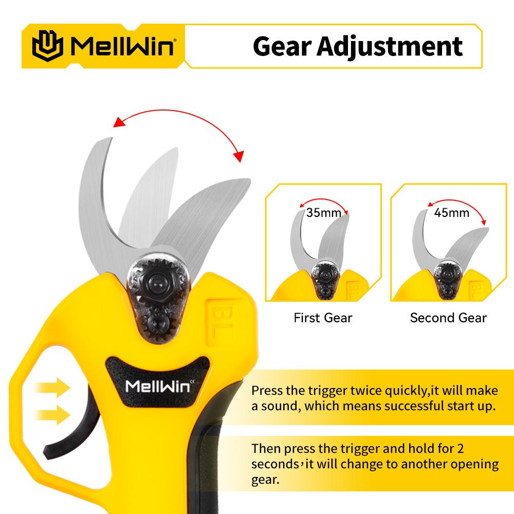 MELLWIN Бесщеточный 30 мм электрический секатор ножницы 2 передачи беспроводной фруктовых деревьев бонсай обрезка ножницы электроинструмент для Makita 18 В аккумулятор