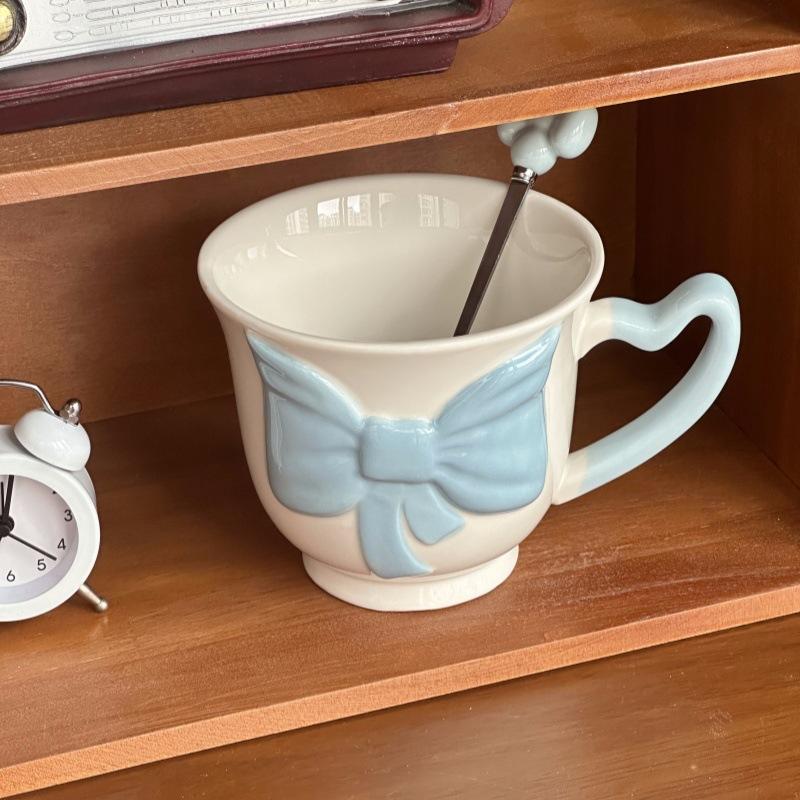 High-value Bow Ceramic Mug for Girls' Birthday Gift, Couple Drinking Cup, Girlfriend Souvenir Gift Box