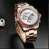 MEGIR Fashion Diamond Inlaid Rainbow Dial Watches Waterproof Luminous Calendar Multifunctional Quartz Watches
