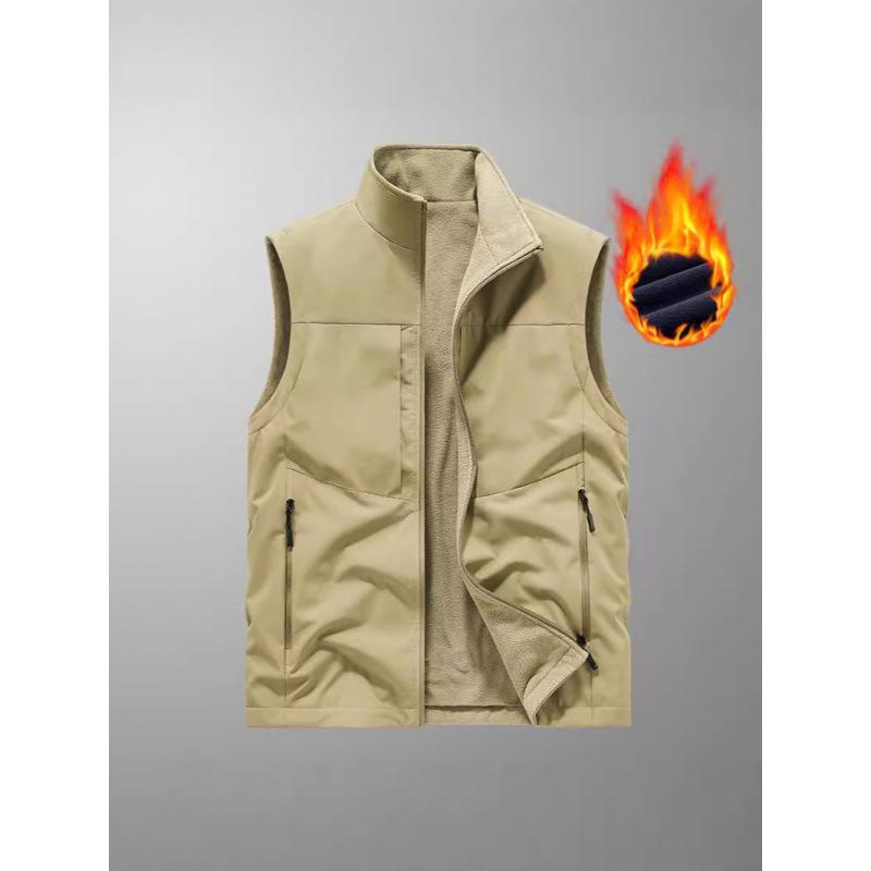 Осенне-зимний мужской жилет среднего возраста из утолщенного бархата с основой для сохранения тепла и повседневным жилетом, с многокарманным жилетом с обеих сторон
