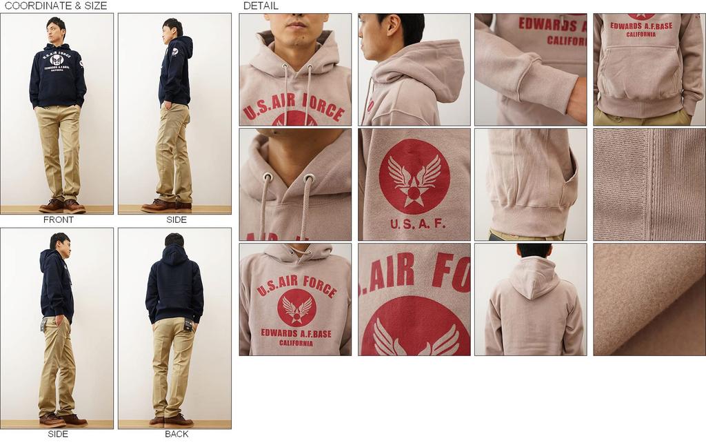 12 унций Толстовка-парка AIR FORCE CA Оригинальный военный принт Тяжелая толстовка с капюшоном L Темно-синий x Сапфировый [Jeans Bug] США. 12PP-CA (862)