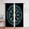 Шторы в темном стиле с узором «Руны» в стиле ретро, принт «Щит викингов», для детской комнаты, гостиной, украшения кухни, 2 шт.