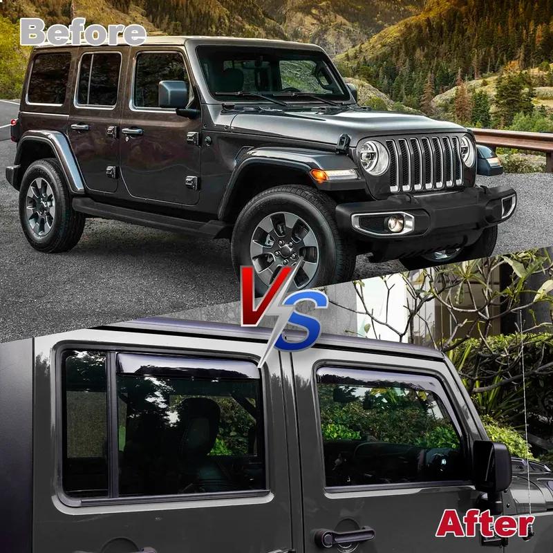 Car Side Window Wind Deflectors Vent Visors Sun Wind Rain Shield for Jeep Wrangler JL Unlimited 2018-2022/JK 2007-2018