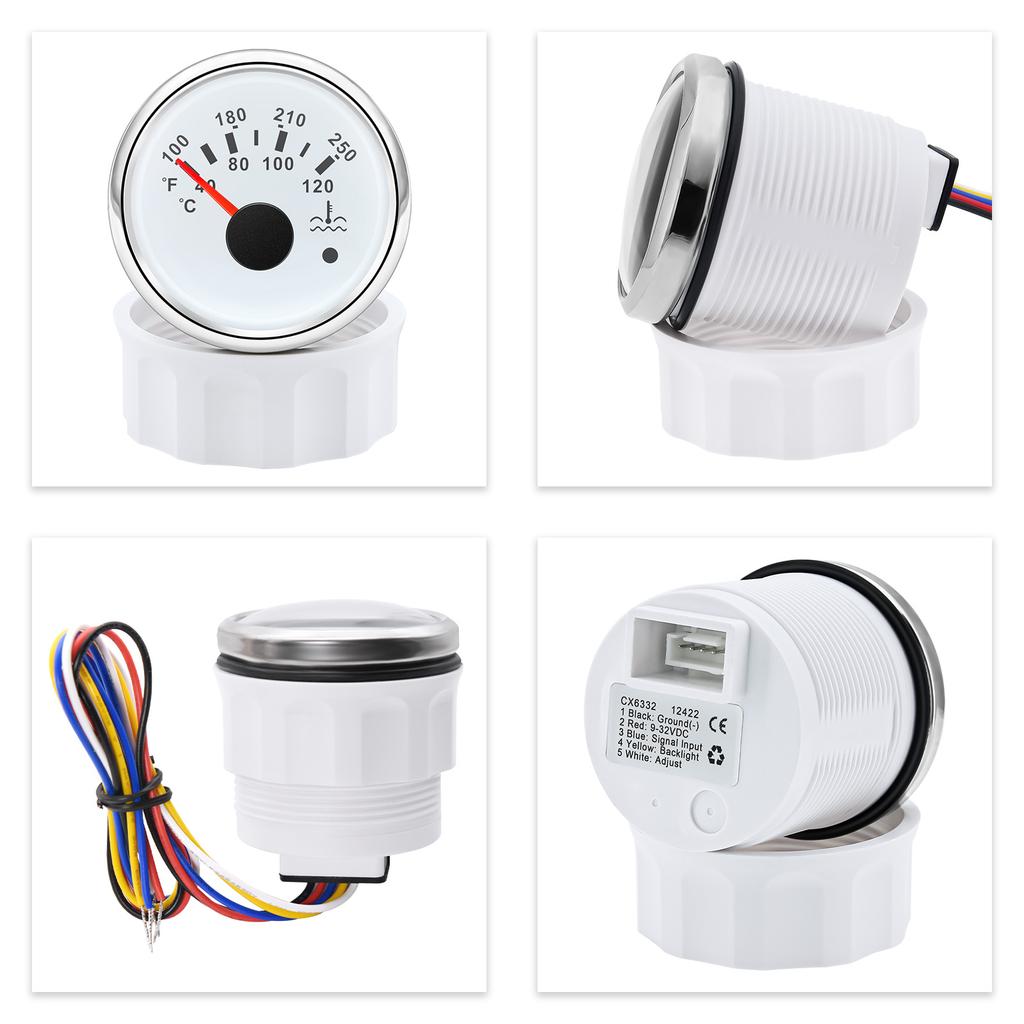 40-120℃,100-250℉ 52MM Water Temperature Gauge With Flashing Alarm Temp Sensor 10.2MM for Auto Car Boat Yacht 7 Color Light