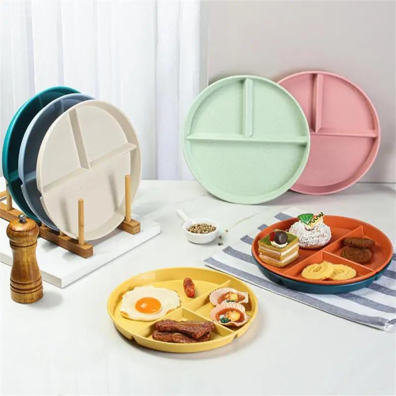Divided Dish In 3 Diet Reusable Round Plates Plate Safe Kitchen Dinnerware Portion Plates For Adults 3 Compartments Microwave