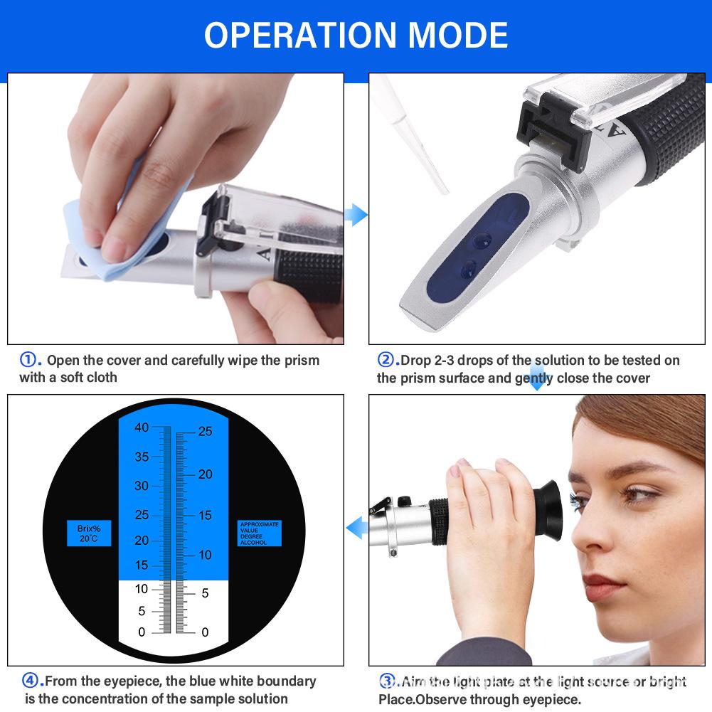 Handheld Refractometer: 0-40% Brix, 0-25% Alcohol for Fruit Wine Concentration Detection