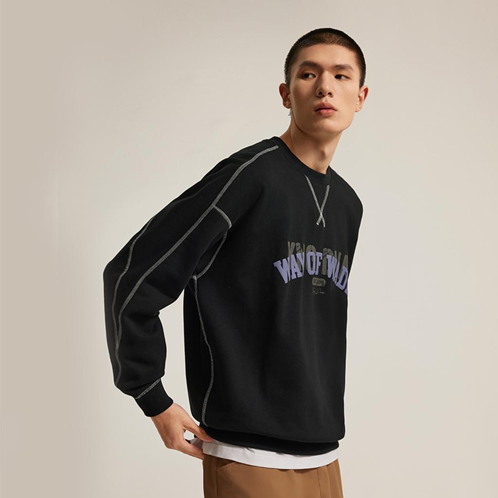 Li Ning X YNG DNA Wade Collection, Свитшот с круглым вырезом, вышивкой с принтом букв, на флисовой подкладке, утепленный, свободного кроя, пуловер AWDUH29-1