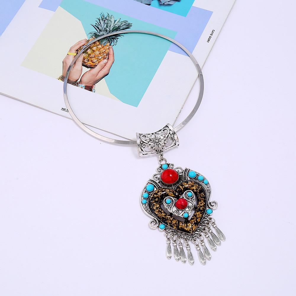 Geometric Style Ethnic Necklace Alloy Metal Heart Glass Pendant For Gift Travel