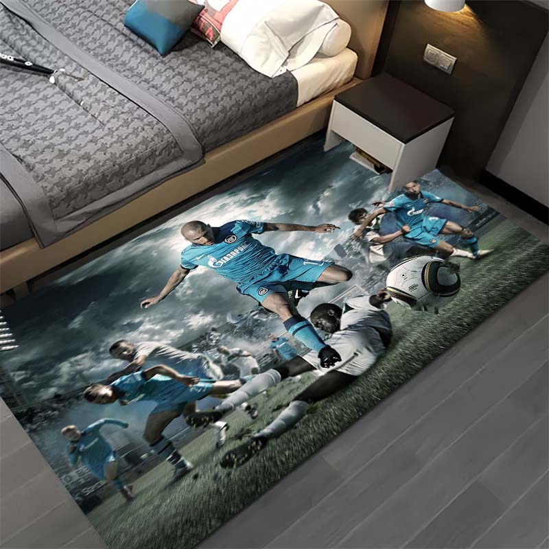 Dramatic Soccer Match Scene Print Area Rug Non‑Slip Floor Mat Living Room Bedroom Sport Decor
