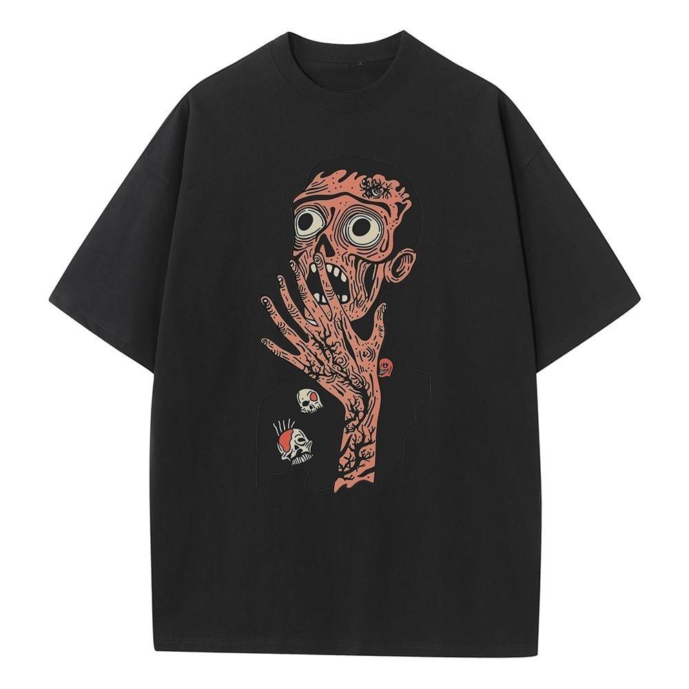 Summer T Shirt Baggy Style Breathable Printed Pure Cotton Scarf Pattern Heavy Comfort Drop Shoulder Mens Womens Tops