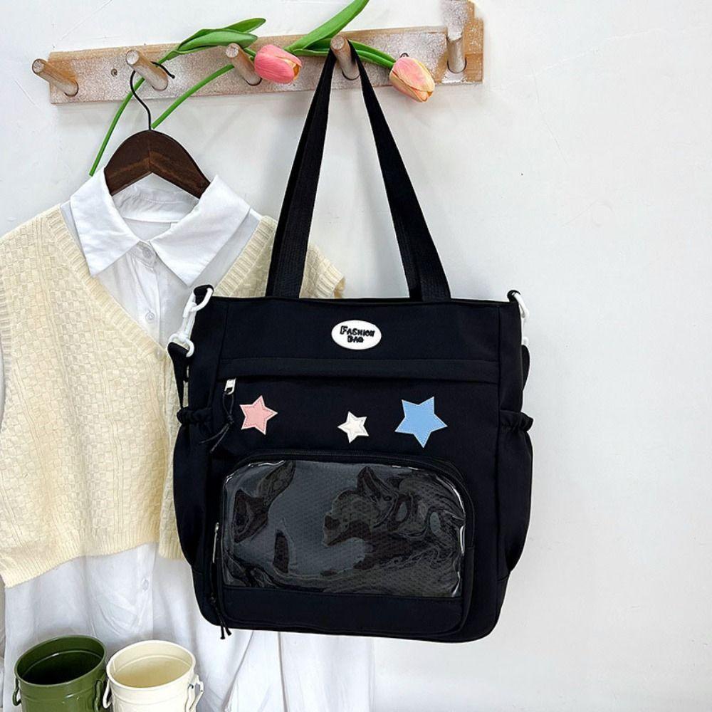 Solid Color Japanese Tote Bag Badge Display Student School Bag Fashion Canvas Crossbody Bag School
