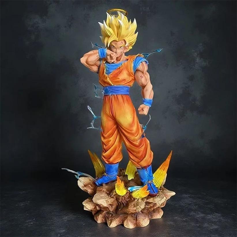 Фигурка Dragon Ball Z Сон Гоку СС2 со светодиодной подставкой Супер Сайян 2 Гоку ПВХ Фигурки Действия 33 см / 12,2 дюйма Коллекционная Модель Игрушки Прочные Подарки