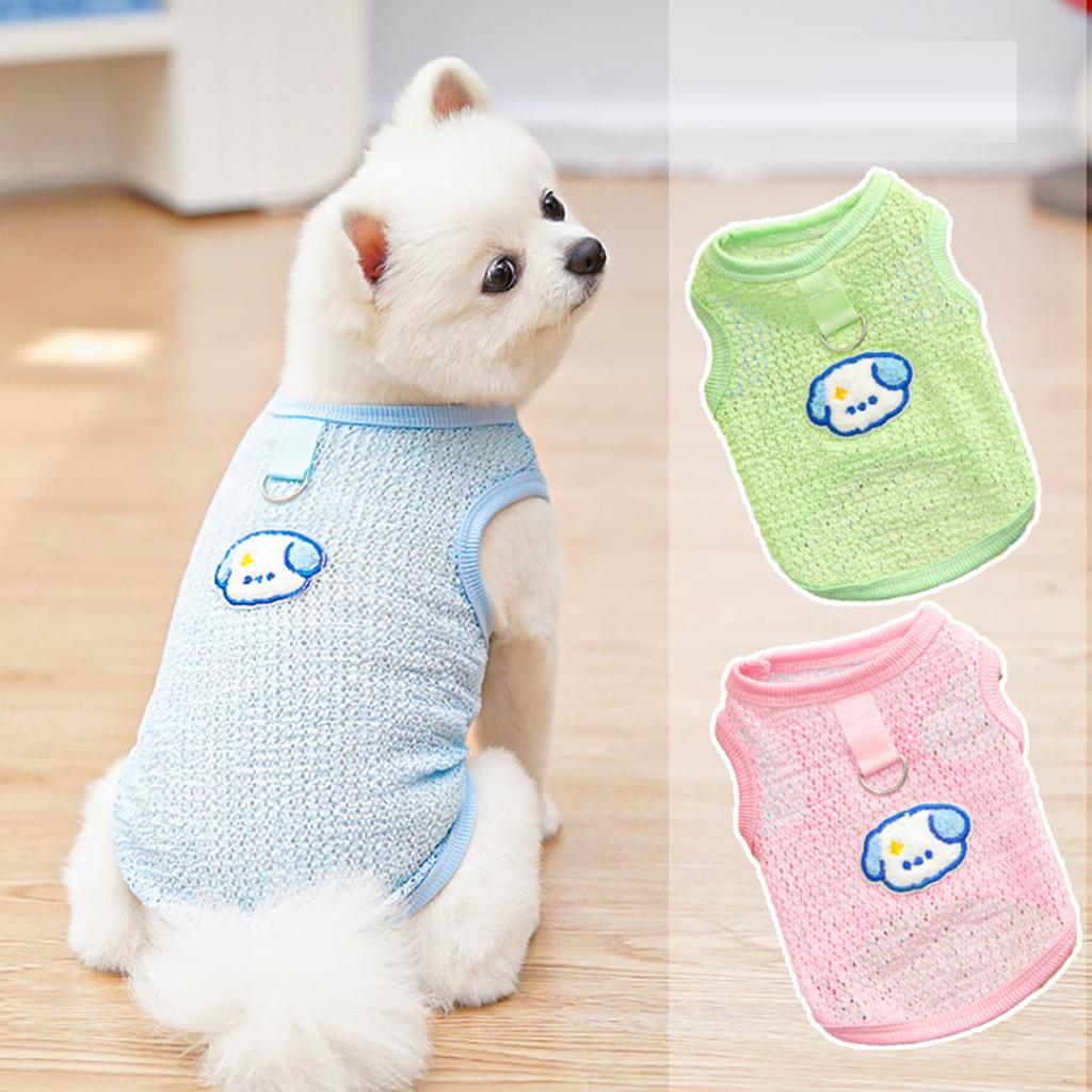 Puppy Embroidered Teddy Vest Summer Cute Dog Clothes Hollow Out Breathable Pomeranian Pullover Fashion Mesh Maltese T-Shirt