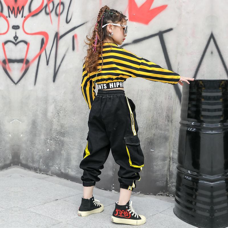 Детская одежда в стиле хип-хоп, костюм для уличных джазовых танцев для девочек, детский свитер, комплект со штанами, одежда для бальных танцев, одежда для сценического рейва