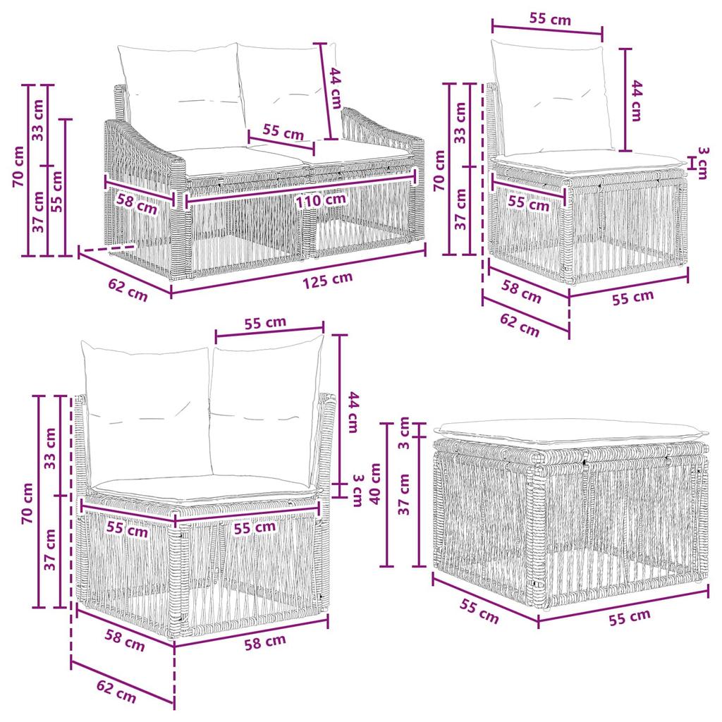 Garden Sofa Set 7 pcs Black Poly Rattan