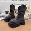 Platform Snow Ankle Boots for Women Chunky Leather Shoes Woman  Trend Winter New Sneakers Goth Motorcycle Botas De Mujer