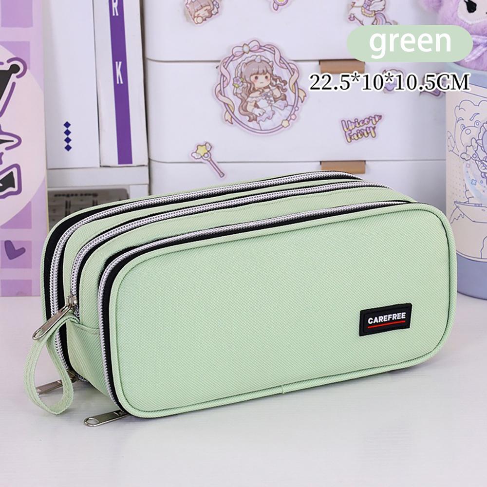 Large capacity pencil case with three-layer zipper, student stationery bag, simple and multifunctional pencil case