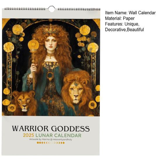 Календарь фаз Луны «Воительница» на 2025 год, настенный календарь на 12 месяцев, готический декор для дома для любителей греческой мифологии