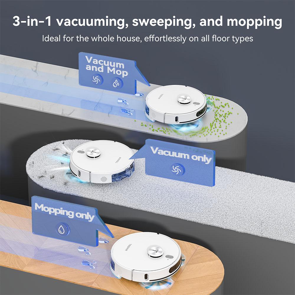 Tesvor S8 Max Robot Vacuum Cleaner, 3-in-1 Vacuum/Sweep/Mop, 8000Pa Super Suction, Up to 180min Runtime, Self-emptying