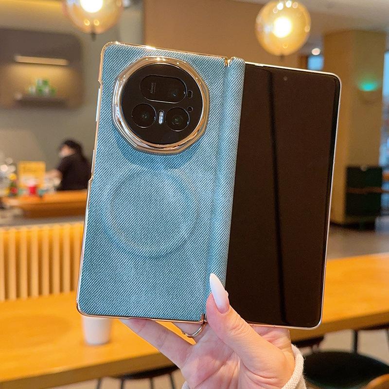 Применимо к чехлу для мобильного телефона Honor magicv5 складной экран двойная центральная ось всесторонний чехол MagicV6 магнитный с узором из джинсовой кожи