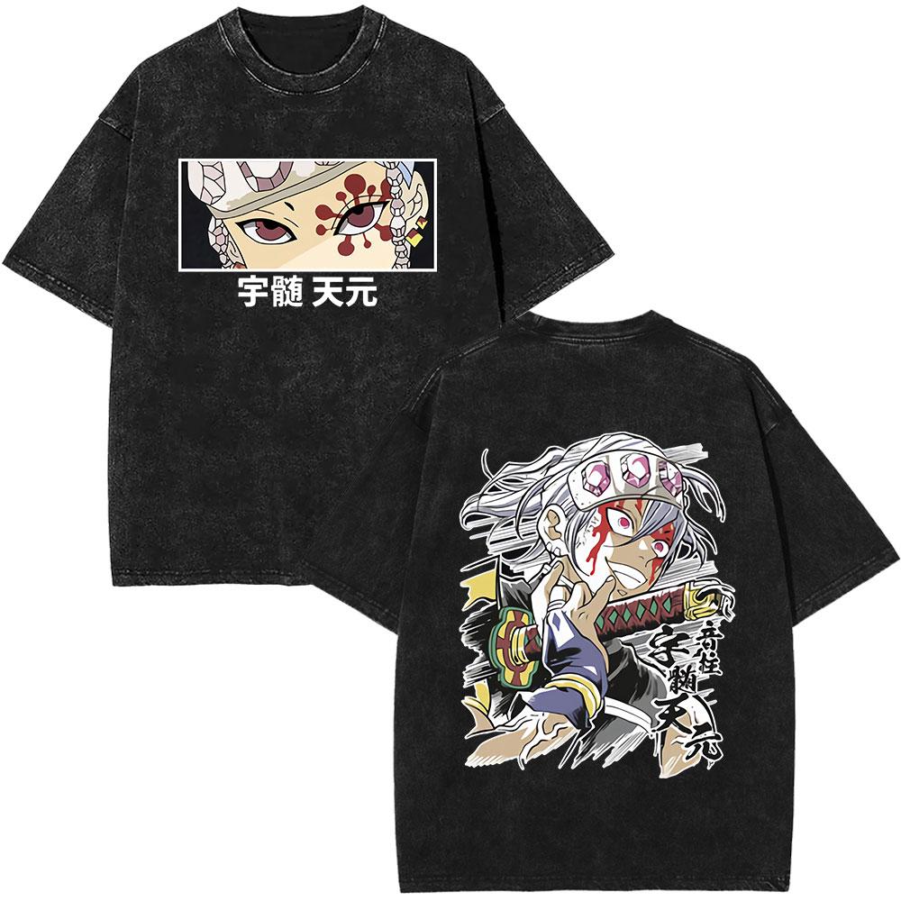 Japanese Anime Demon Slayer Uzui Tengen Washed Tshirt Muscular Ninja Mice Muki Gym Mouse Graphic Tshirts Oversized Streetwear
