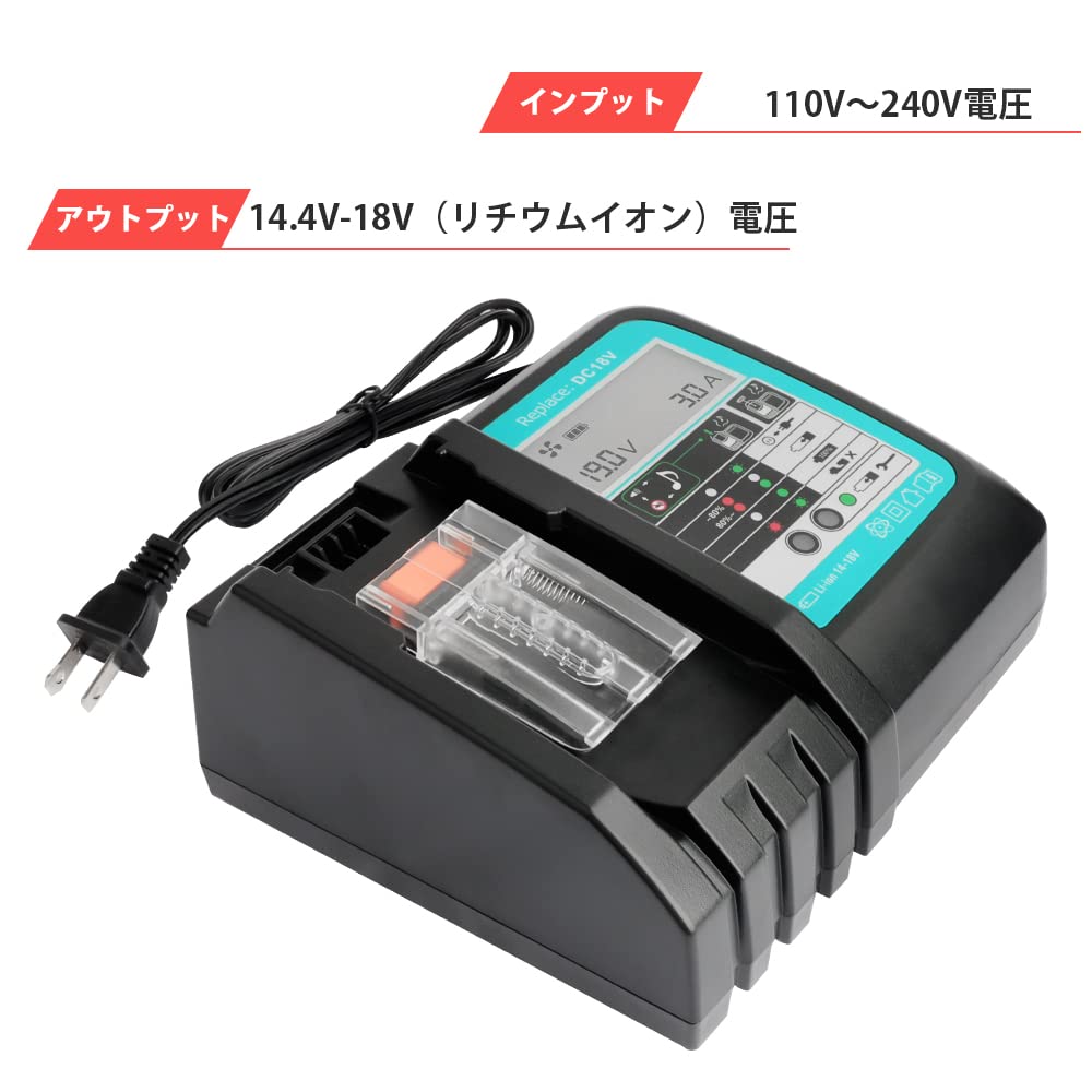 Waitley DC18V Makita Compatible with LCD Clear At a Safe Cooling Charging Completion Compatible with 1830 1430 Lithium Ion Continuous Charging PSE
