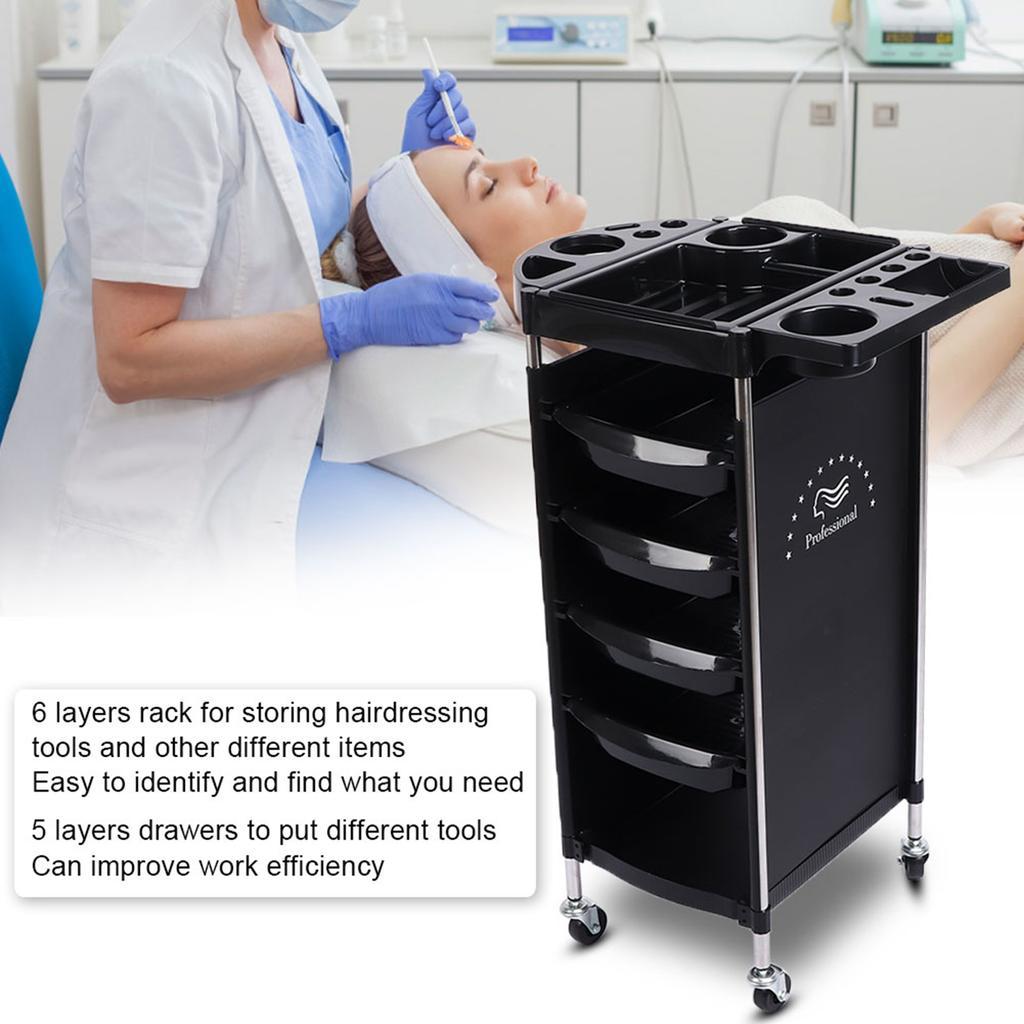 6 Layers Multi Functional Hair Salon Tool Storage Cart Trolley with Universal Wheels