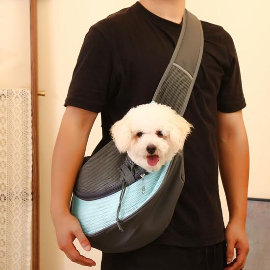 Pet Carrier Backpack Large Capacity Zipper Closure Hands-Free Mesh Sling Bag Breathable Design Mesh Cloth Crossbody Shoulder Bag