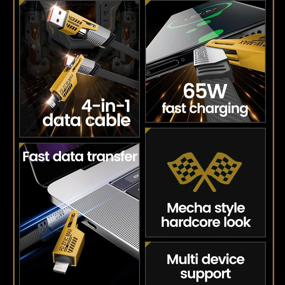 2 в 2 PD 65 Вт 27 Вт USB-кабель Type C с двумя разъемами Lighting Mecha Style для быстрой зарядки USB-кабелем C для iPhone 15 Samsung Xiaomi