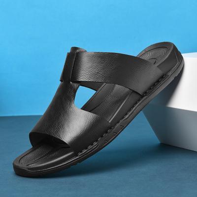 Модные летние тапочки из натуральной кожи для отдыха на открытом воздухе, мужские полутапочки, мужские сандалии, тапочки, модная мужская обувь, повседневные нескользящие пляжные сандалии