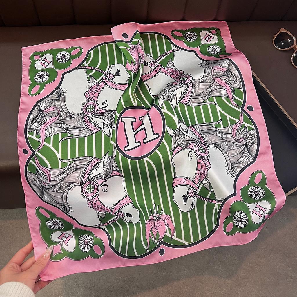 Horse Simulation Silk Printed Silk Scarf Square Scarf Premium Shawl Sunscreen Neck Small Square Scarf Headband