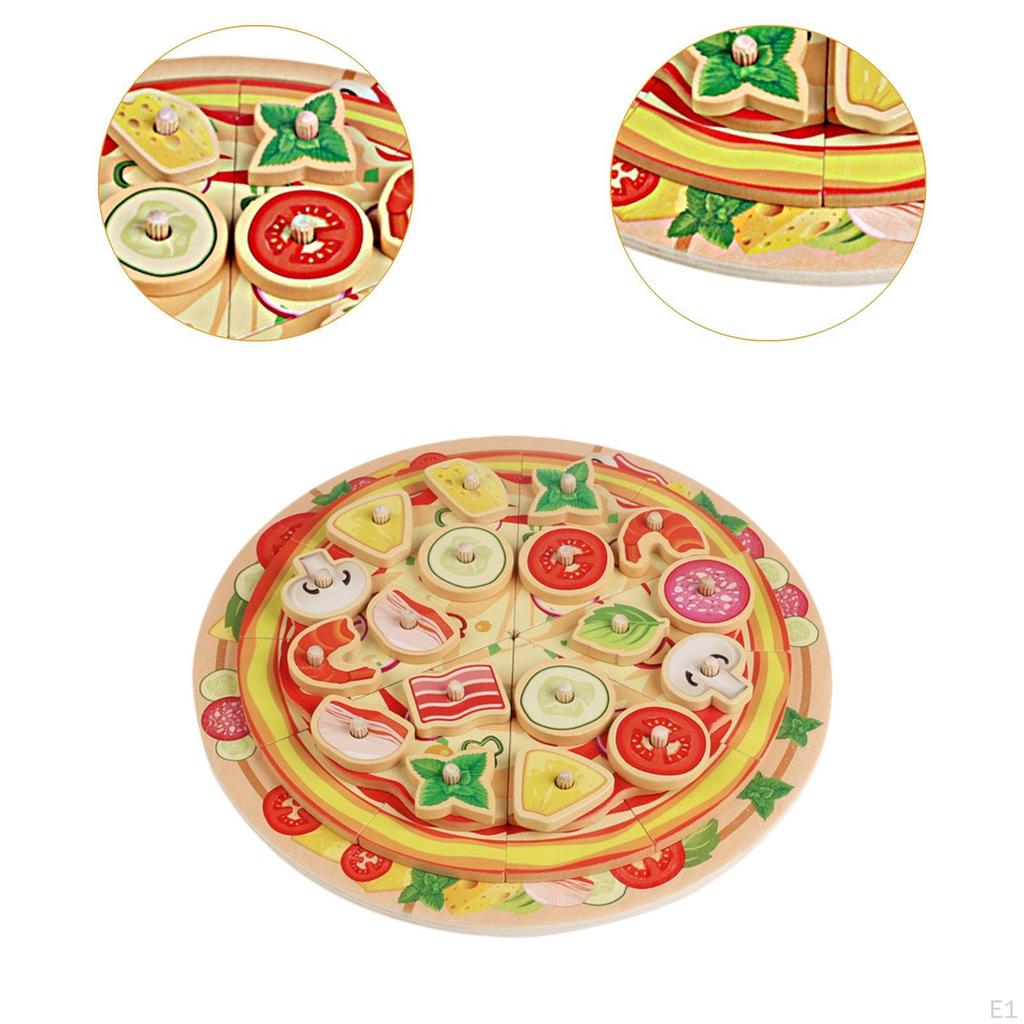 Wooden Pizza Set Cutting Food Play Toy Hand Eye Coordination Education Playset Kitchen Toys for